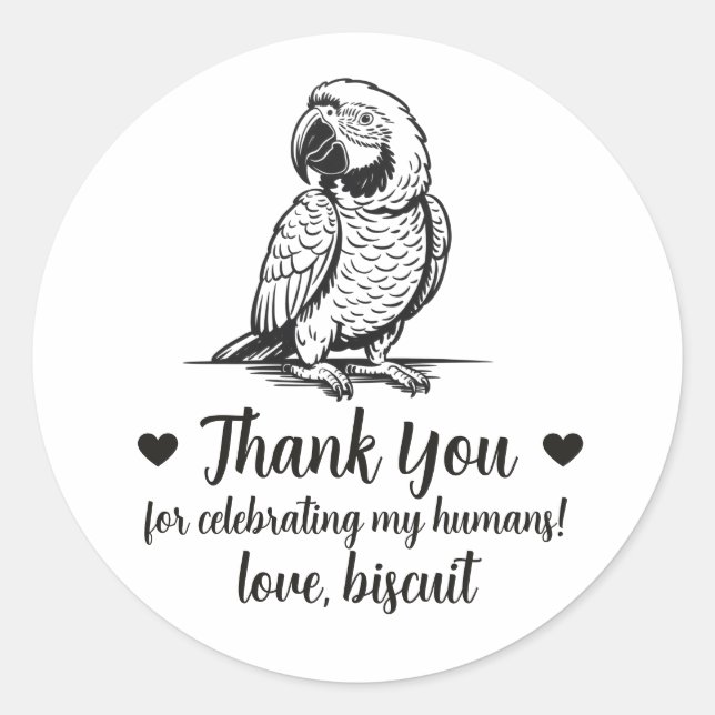 Custom Parrot Wedding Favour Stickers (Front)