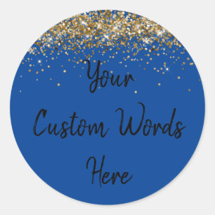 Custom Party Favor Birthday Royal Blue Gold Black Classic Round Sticker