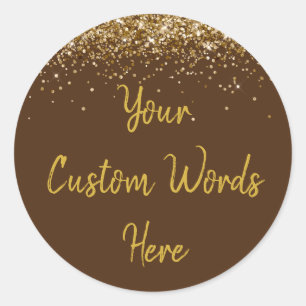 Custom Party Favour Birthday Chocolate Brown & Gol Classic Round Sticker