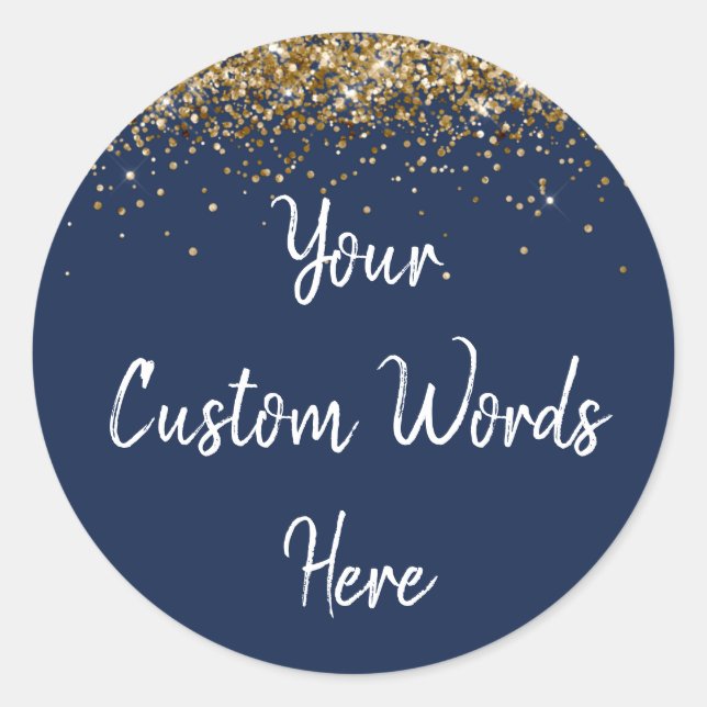 Custom Party Favour Birthday Navy Blue Gold & Whit Classic Round Sticker (Front)