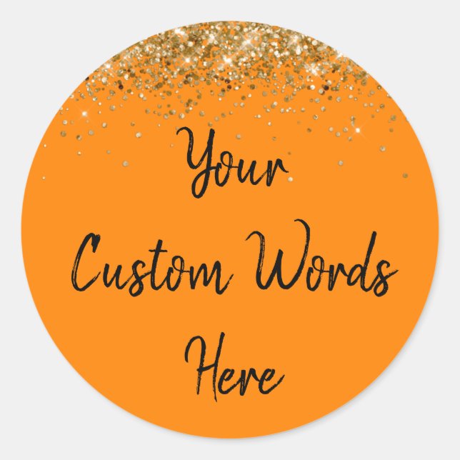 Custom Party Favour Birthday Orange Gold and Black Classic Round Sticker (Front)