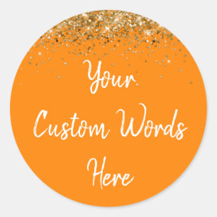 Custom Party Favour Birthday Orange Gold and White Classic Round Sticker