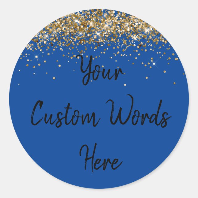 Custom Party Favour Birthday Royal Blue Gold Black Classic Round Sticker (Front)