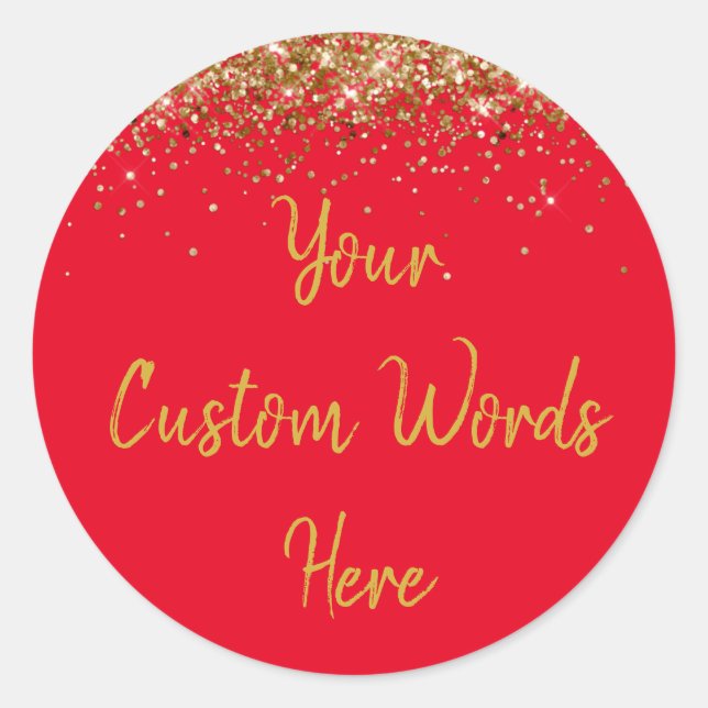 Custom Party Favour Personalised Birthday Red Gold Classic Round Sticker (Front)