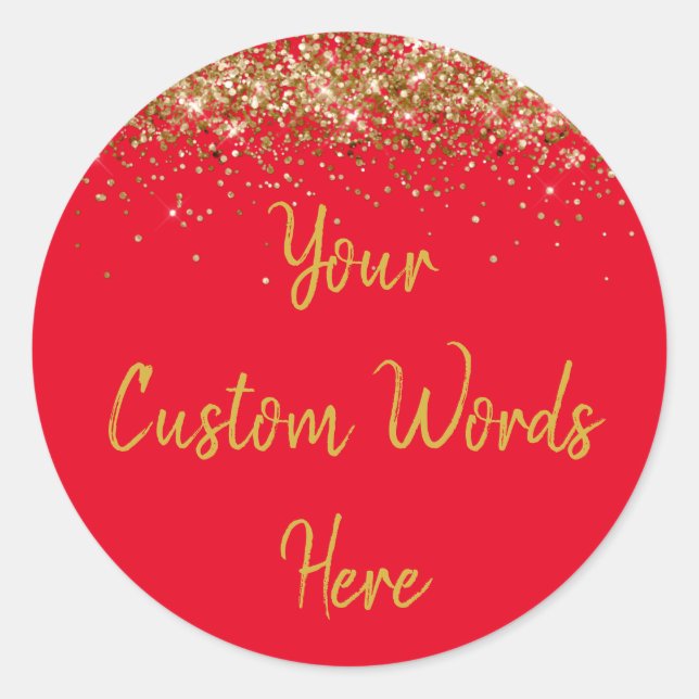 Custom Party Favour Personalised Birthday Red Gold Classic Round Sticker (Front)