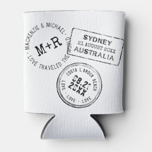 Custom Passport Stamp Destination Wedding Favour Can Cooler