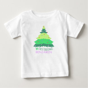 Custom Pastel and Cute My First Christmas Name Baby T-Shirt
