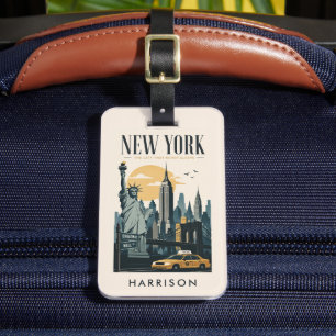 Custom Pastel Beige Yellow Pink New York City Luggage Tag