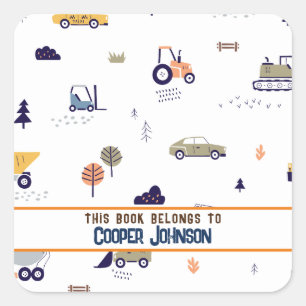 Custom pastel blue and orange car name bookplate square sticker