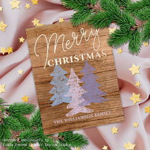 Custom Pastel Blue Blush Pink Violet Trees Gold Foil Holiday Card