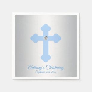 Custom Pastel Blue Boy Cross CHRISTENING BAPTISM Napkin