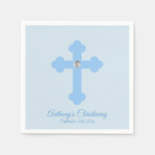 Custom Pastel Blue Boy Cross CHRISTENING BAPTISM Napkin