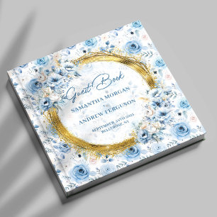 Custom Pastel Blue Gold Glitter Wedding Guest Book