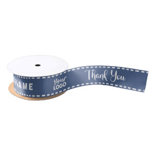 Custom Pastel Blue Logo Business Name Thank You Satin Ribbon