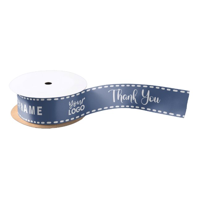 Custom Pastel Blue Logo Business Name Thank You Satin Ribbon (Spool)