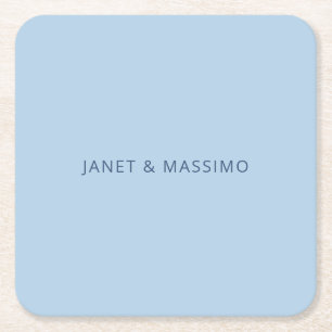 Custom pastel blue personalised minimalist name square paper coaster