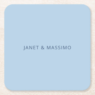 Custom pastel blue personalised minimalist name square paper coaster