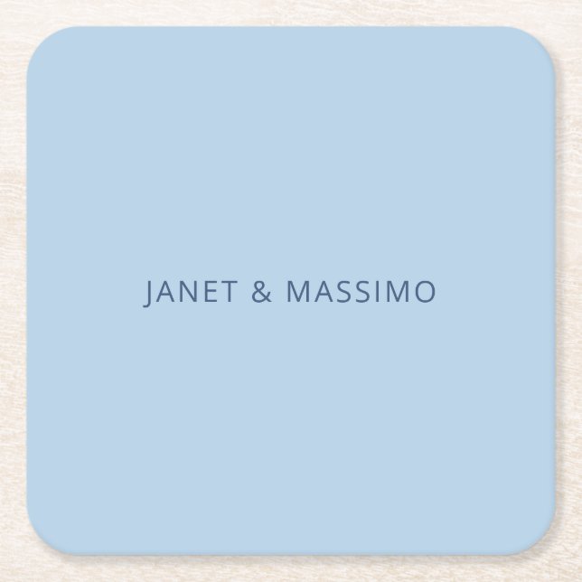 Custom pastel blue personalised minimalist name square paper coaster (Front)