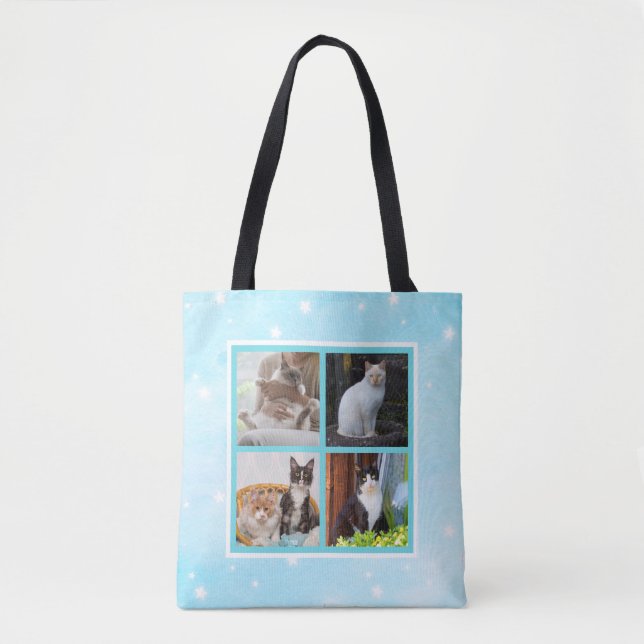 Custom Pastel Blue Photo Tote Bag (Front)
