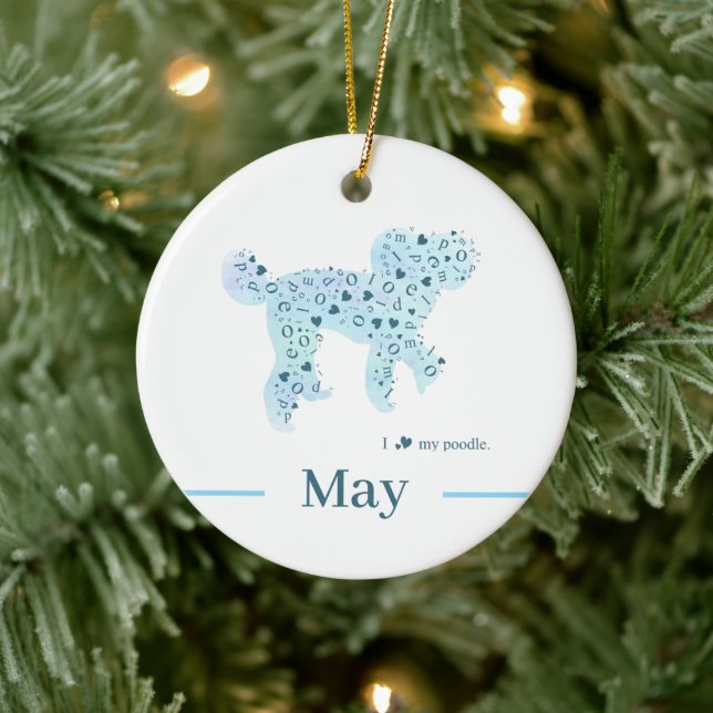 Custom Pastel Blue Poodle Silhouette customizable Ceramic Tree Decoration (Tree)