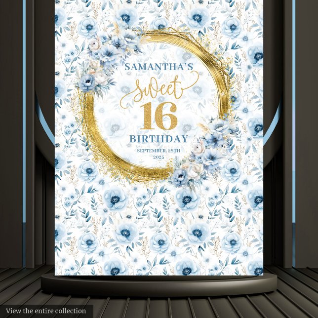 Custom Pastel Blue Sweet 16 Gold Glitter Tapestry  (Custom Pastel Blue Sweet 16 Gold Glitter Tapestry Decor)