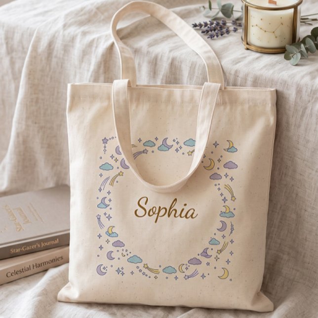 Custom Pastel Celestial Name Canvas Tote Bag | Cut (Creator Uploaded)
