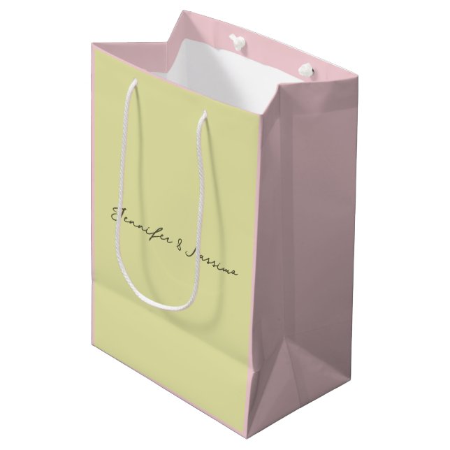 Custom pastel colour personalised minimalist name medium gift bag (Front Angled)