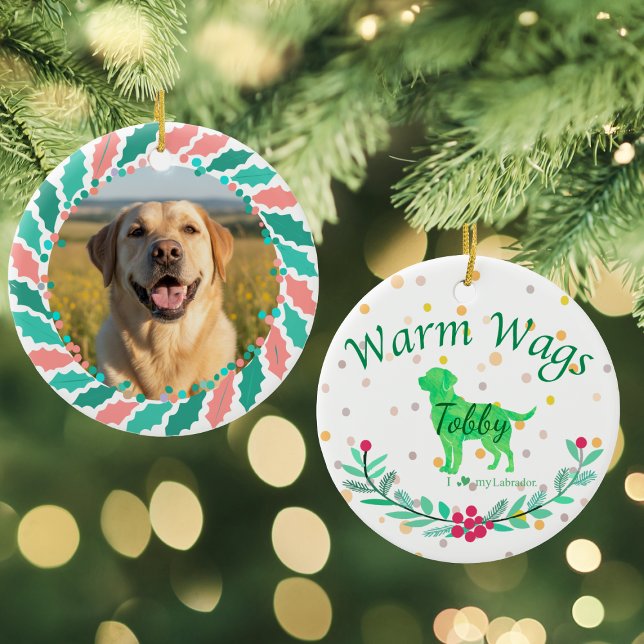 Custom Pastel Green Labrador Retriever Christmas  Ceramic Tree Decoration (Creator Uploaded)