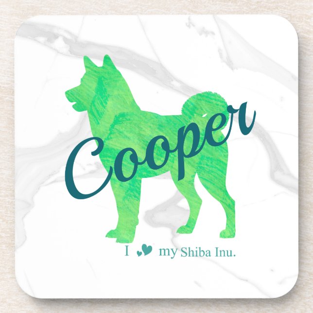 Custom Pastel Green Shiba Inu Silhouette  Coaster (Front)