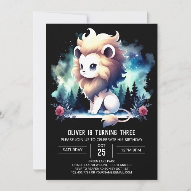 Custom Pastel Lion Birthday Invitation (Front)