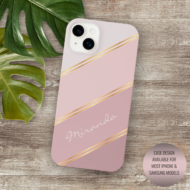Custom Pastel Mauve Rose Blush Pink Art Stripes iPhone Case (Creator Uploaded)