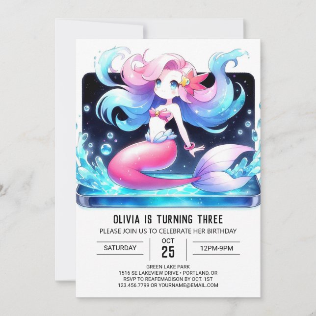 Custom Pastel Mermaid Birthday Invitation (Front)