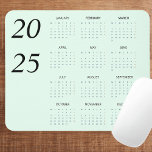 Custom Pastel Mint 2025 Calendar Elegant  Mouse Mat<br><div class="desc">Upgrade your workspace with this custom pastel Mint 2025 calendar mouse pad. Designed for style and practicality, this sleek mouse pad features a full-year calendar for quick date reference, set against a soft pastel Mint background that adds a touch of elegance to your desk. The smooth surface ensures optimal mouse...</div>