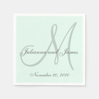Custom Pastel Mint Coloured Monogram Paper Napkins
