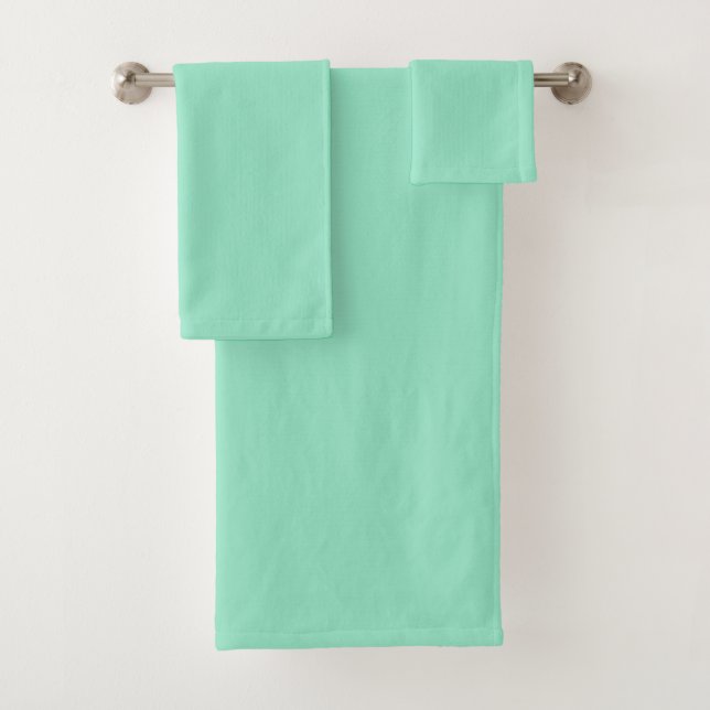 Custom Pastel Mint Solid Colour Minimalist   Bath Towel Set (Insitu)