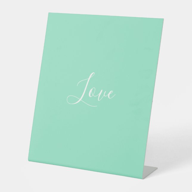 Custom Pastel Mint Solid Colour Minimalist Wedding Pedestal Sign (Front)