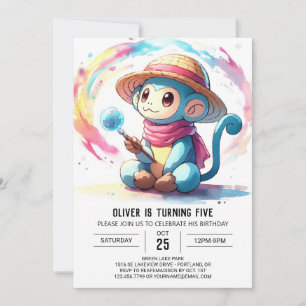 Custom Pastel Monkey Birthday Invitation