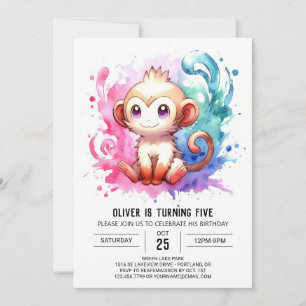 Custom Pastel Monkey Birthday Invitation