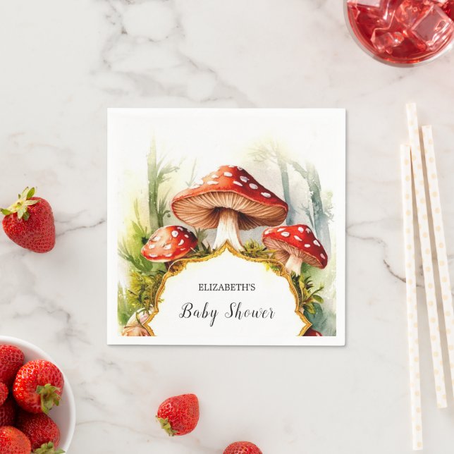 Custom Pastel Mushroom Baby Shower Napkin (Insitu)