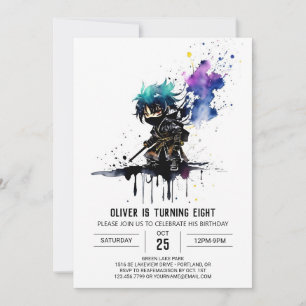Custom Pastel Ninja Boy Digital Birthday Invitation