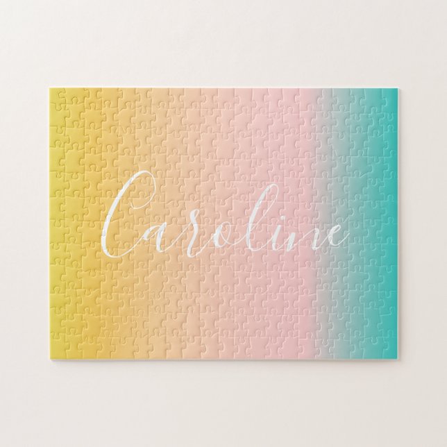 Custom Pastel Ombre Gradient Elegant Script Name Jigsaw Puzzle (Horizontal)