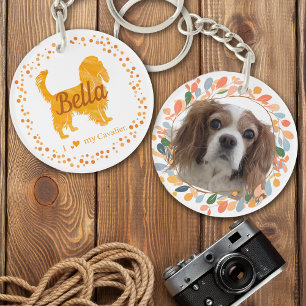 Custom Pastel Orange Cavalier Silhouette Keychain