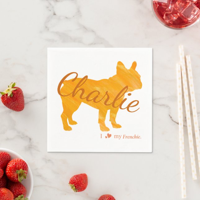 Custom Pastel Orange French Bulldog / Frenchie Napkin (Insitu)
