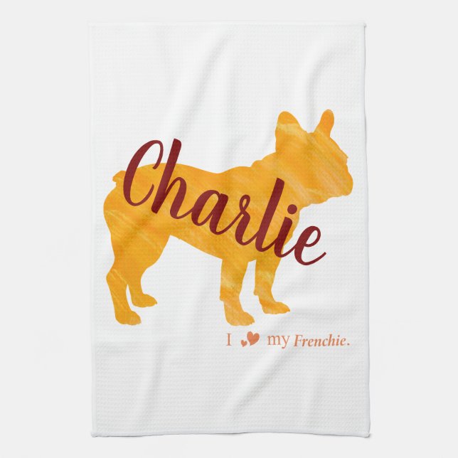 Custom Pastel Orange French Bulldog - Frenchie Tea Towel (Vertical)