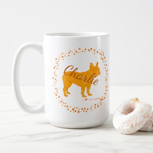 Custom Pastel orange french bulldog Silhouette mug (With Donut)
