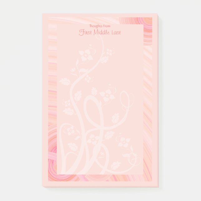 Custom Pastel Peach Pink Spirals Vines Flourishes Post-it Notes (Front)