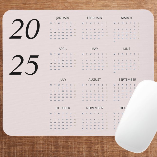 Custom Pastel Pink 2025 Calendar Elegant  Mouse Mat (Creator Uploaded)