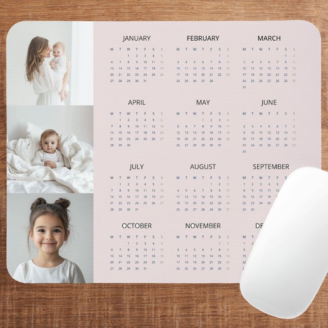 Custom Pastel Pink 2025 Calendar Family Photo Mouse Mat (Creator Uploaded)