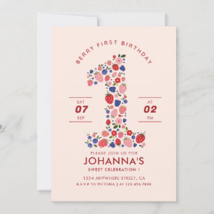 Custom Pastel Pink Berry Sweet Strawberry Fruits Invitation