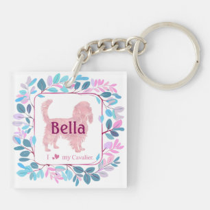 Custom pastel pink cavalier Photo & Name Key Ring